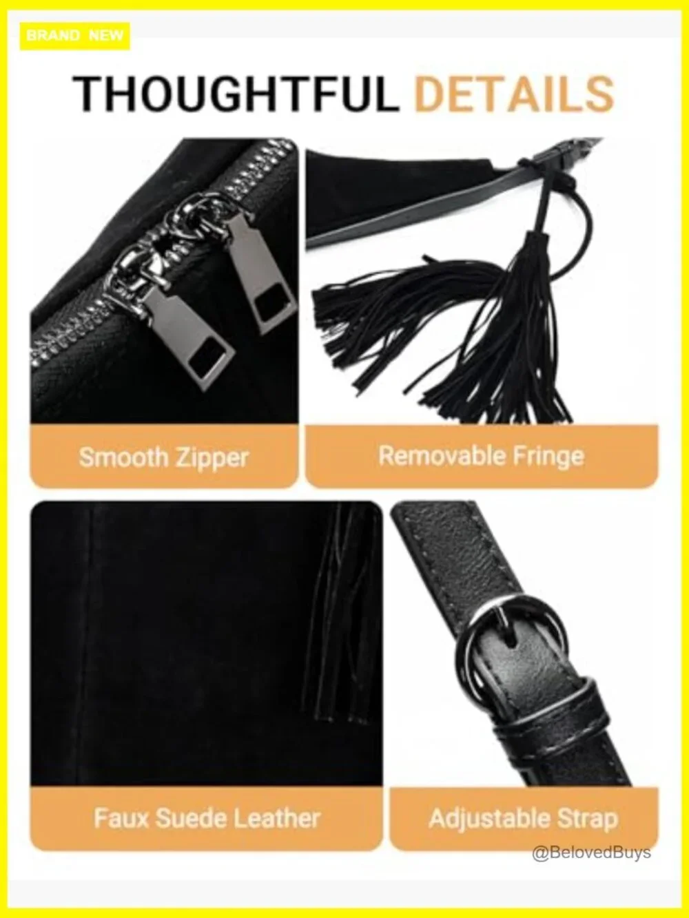 Retro Suede Hobo Shoulder Bag Crescent Crossbody Purse Adjustable Strap
